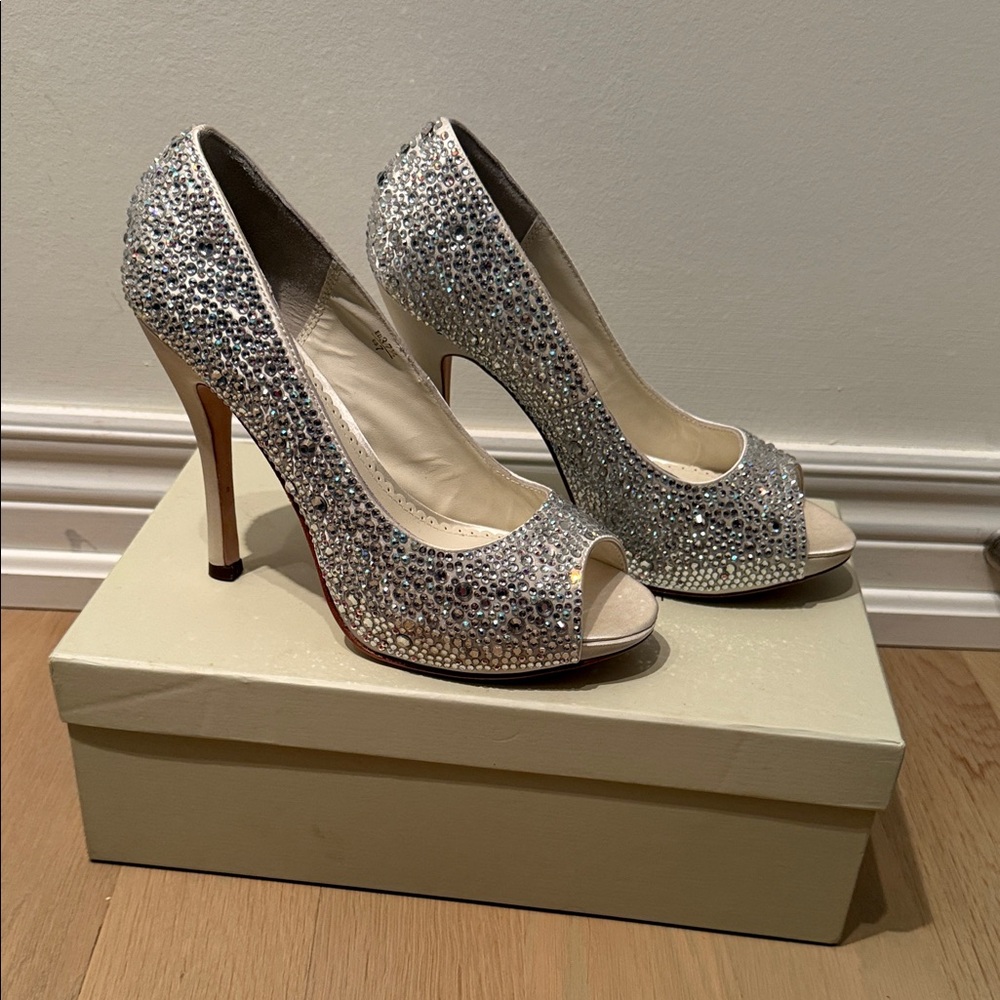 Dazzling Silver Rhinestone Peep-Toe Heels